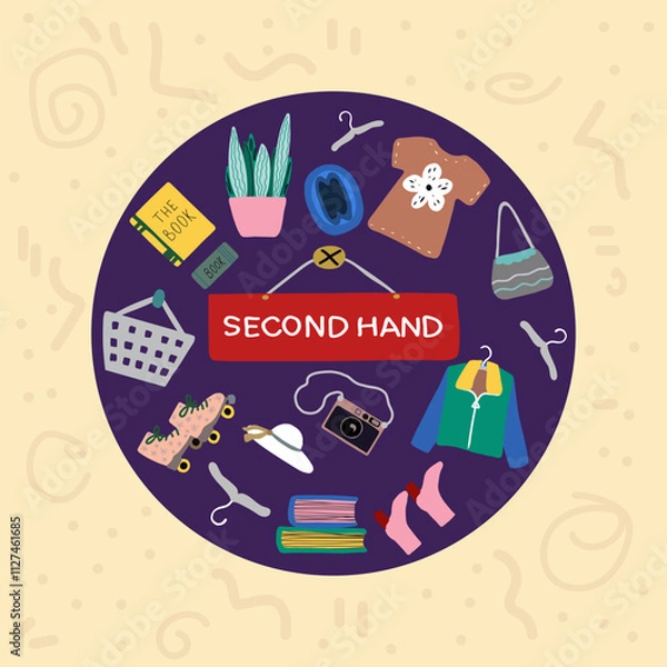 Obraz Second hand shop round composition vector artwork 