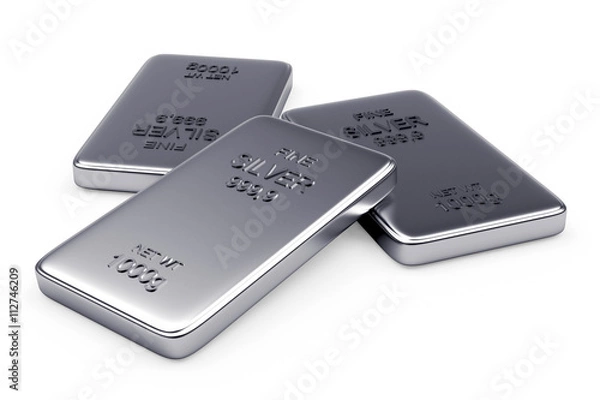 Obraz Flat silver bars isolated on a white background. 3d illustration.