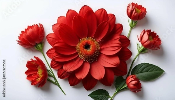 Fototapeta bright red flowers are beautifully arranged on a clean white background creating an eye catching contrast that accentuates their vibrant hues and natural beauty