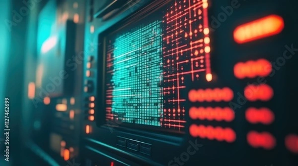 Obraz Retro pixelated graphics on vintage computer screen capturing nostalgic technology vibes