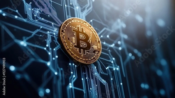 Obraz Futuristic blockchain interface highlighting cryptocurrency connections and peer-to-peer technology