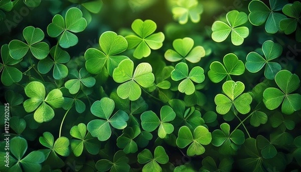 Obraz st patrick s day green shamrock leaves background patrick s day backdrop with growing clover leaf extreme close up patrick day pub party background