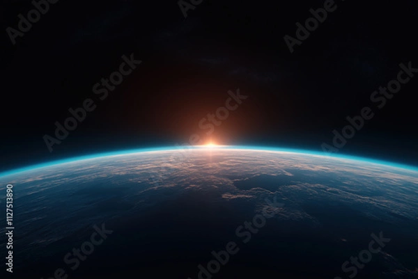 Fototapeta Sunrise over Earth from space highlighting atmospheric colors and curvature