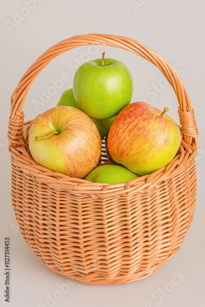 Fototapeta Apples on a gray background in a basket