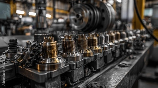 Fototapeta Manufacturing precision parts industrial facility machinery workshop environment close-up view engineering innovation