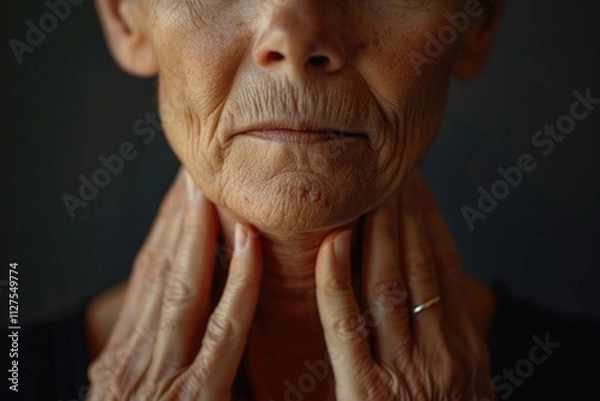 Fototapeta A close-up shot of a woman with her hands over her face, conveying sadness or distress
