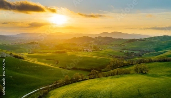 Fototapeta Rolling Hills at Sunset: Serene Rural Landscapes