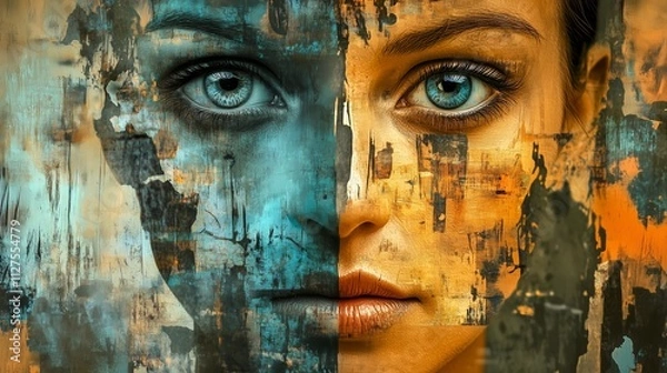 Fototapeta Scan hologram eyes and face of man of biometric data