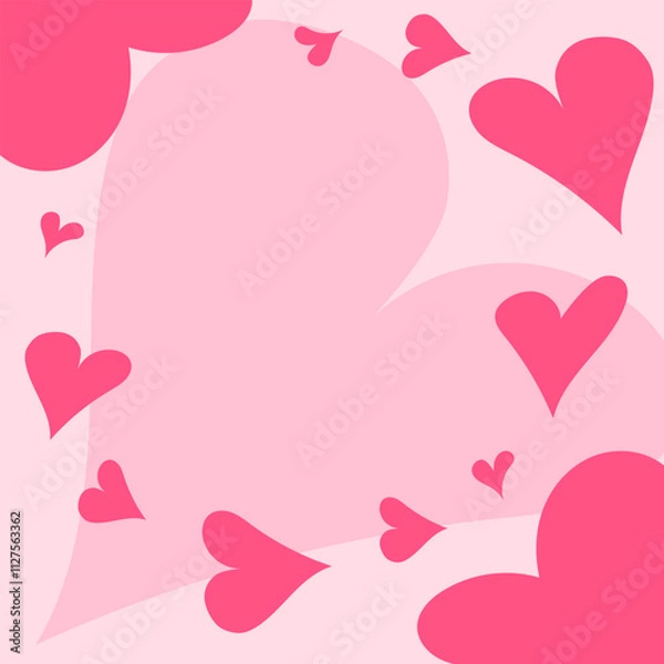 Fototapeta Valentine's Day card with hearts on a pink background, space for text, for congratulations, for recognition