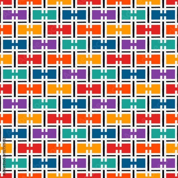 Obraz Paint brush geometrical ornament. Hand drawn seamless pattern. Abstract backdrop. Trendy wallpaper. Geometric background. Ethnic motif. Mosaic ornate. Digital paper. Textile print. Web design