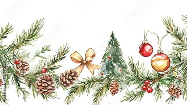 Obraz christmas tree branches with red balls