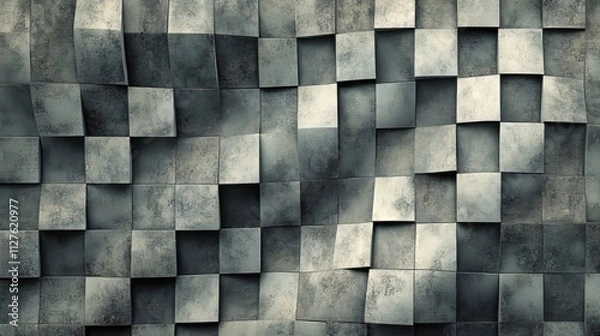 Fototapeta A visually striking abstract background features gray gradient squares in a checker chess pattern, perfect for. photoshop textures. Ultra realistic. Photorealistic