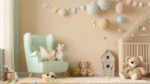 Obraz Whimsical Kids' Room with Mint Armchair and Playful Decor