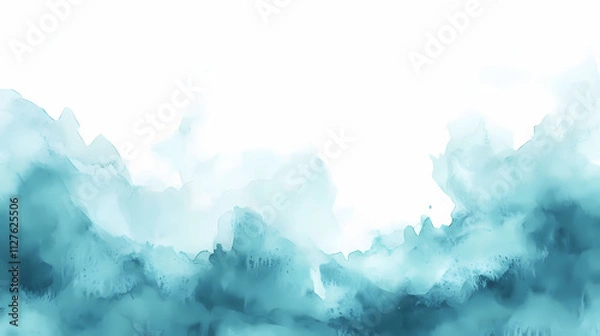 Fototapeta Teal watercolor seascape: abstract painting of tranquil ocean waves in calming shades of teal, turquoise, and white, evoking serenity and peace. Serenity. Illustration