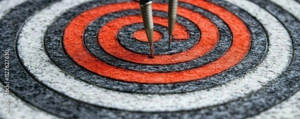 Fototapeta A dartboard with darts just missing the bullseye, symbolizing calculated business risks, precision and risk, trial and error in business