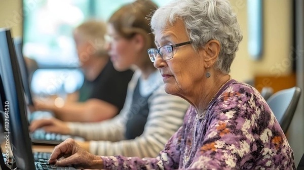 Obraz Older Adults Engaged in Coding Class on Computers