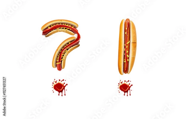 Fototapeta A question mark and an exclamation mark made from a hot dog