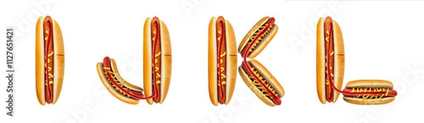 Fototapeta Letters I, J, K, L made from a hot dog