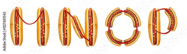 Fototapeta Letters M, N, O, P made from a hot dog