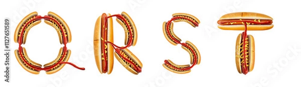 Fototapeta Letters Q, R, S, T made from a hot dog