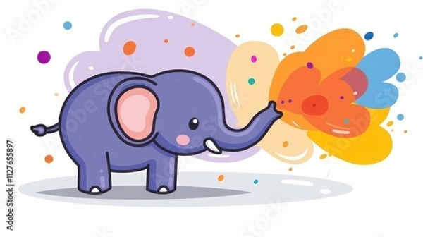 Fototapeta Vibrant grunge illustration of an elephant adorned in colorful powders, embodying the spirit of Holi festivities.
