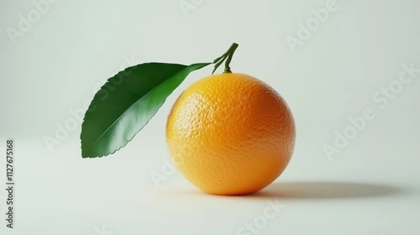 Fototapeta Ultra-clear 8K image of an orange with a lush green leaf, isolated on white, with no distractions, perfect for modern advertising and packaging design.