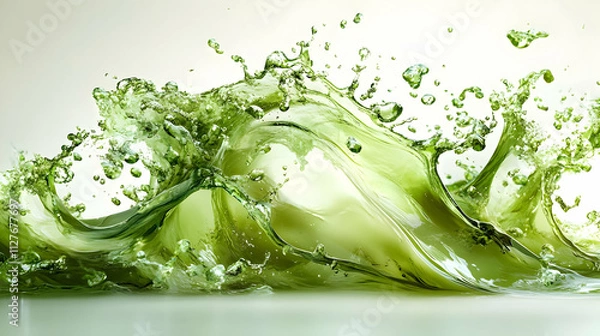 Fototapeta Liquid Wave: Green Fluid Splashes Dynamically