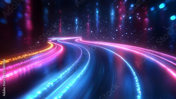 Obraz Neon Trails: Glowing Curves in Cosmic Nightscape