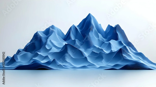 Fototapeta Abstract Blue Mountains: 3D Render of  Sculptural Peaks, Digital Art Landscape
