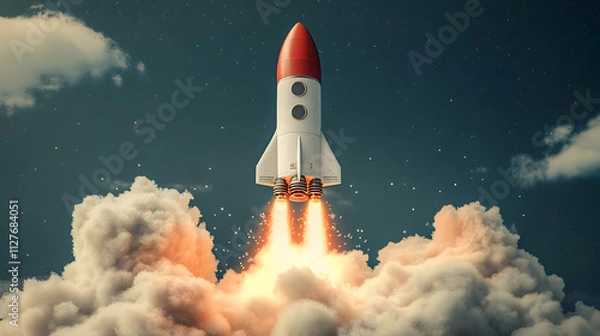 Fototapeta Rocket Launches Through Clouds to Space