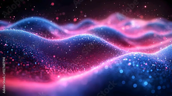 Obraz Glowing Particle Waves Dance Across Screen, Abstract, Vivid Colors, Shimmering, Dynamic, 4K