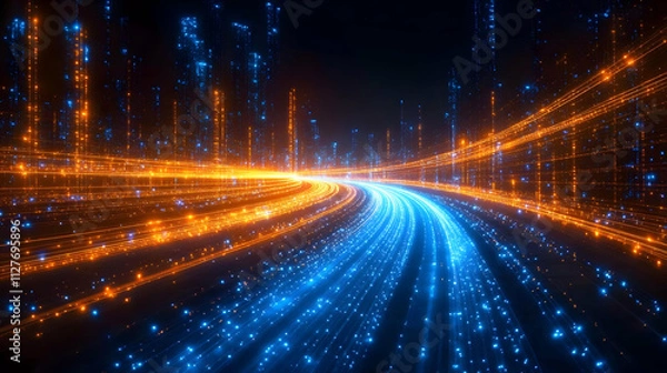 Obraz Digital Cityscapes: Exploring Futuristic Roads of Light and Data Streams