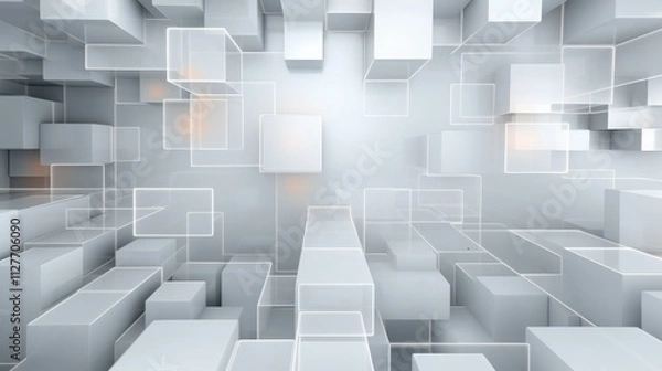 Fototapeta Abstract White Cubes Form a Complex Geometric Structure