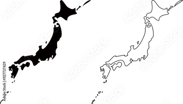 Obraz 沖縄、北方領土、日本列島のシンプルな白地図