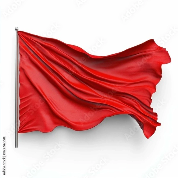 Fototapeta A vibrant red flag billowing in the wind, symbolizing passion, strength, and unity. Ideal for concepts related to culture, activism, or national identity. isolated on white background