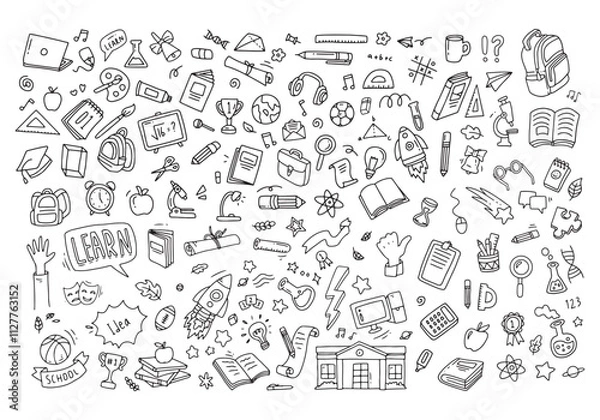 Fototapeta Back to school doodle elements. Vector illustration in line