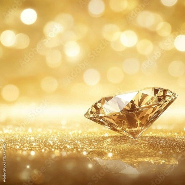 Fototapeta Glistening diamond reflection soft studio lighting golden background glamour concept
