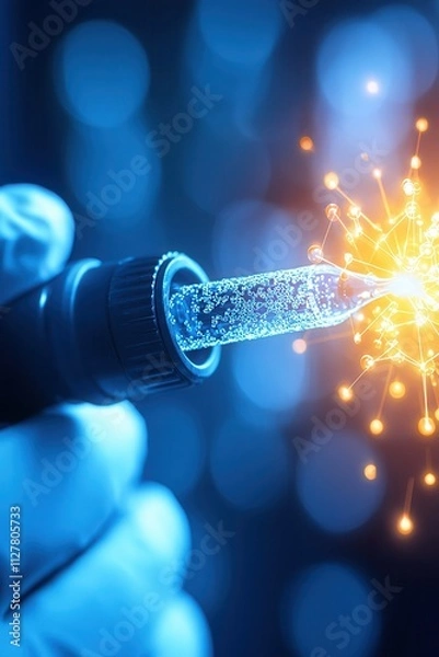 Fototapeta Innovative science experiment laboratory abstract image futuristic environment close-up view molecular concepts for research
