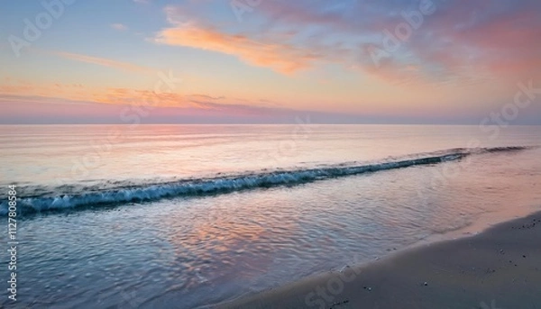 Fototapeta Brilliant blue expanse stretches endlessly, soft clouds drifting lazily across the pristine morning horizon.