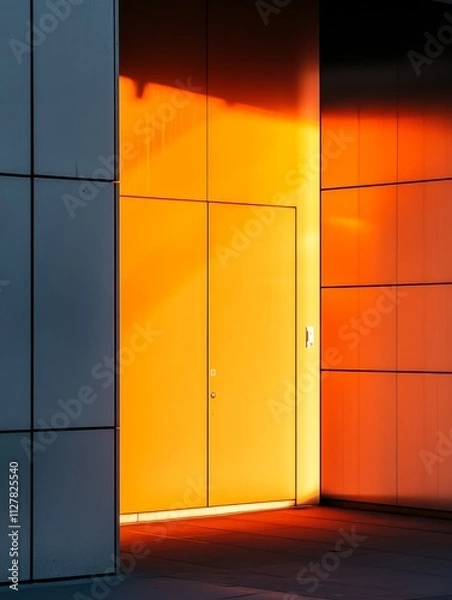 Fototapeta Sunset Glow on Modern Building Facade