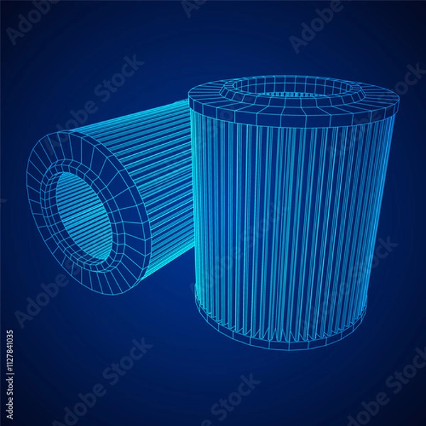 Fototapeta Car engine air filters. Auto spare part. Car care service maintenance. Wireframe low poly mesh vector illustration.