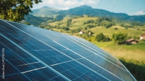 Obraz Picturesque Mountain Landscape with Solar Panels