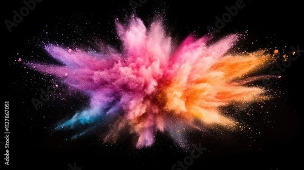 Fototapeta Brightly colored powder bursts into the air, creating a stunning display of dynamic colors, showcasing movement and energy against a dark backdrop
