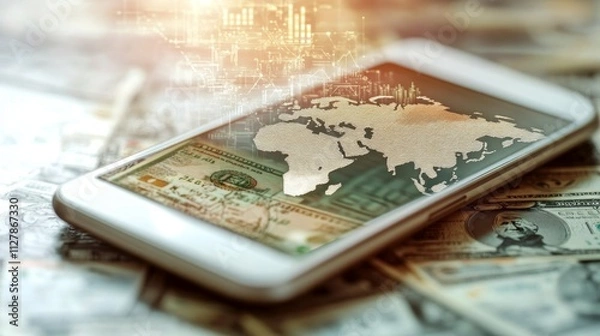 Fototapeta Digital currency trends global economy financial data urban environment close-up view investment opportunities