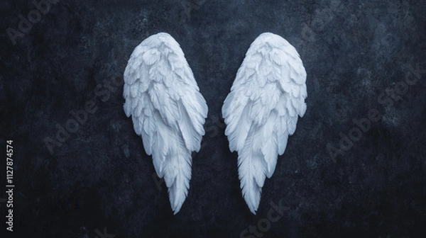 Fototapeta conceptual image of angel wings glowing with divine light, symbolizing purity and hope. wings are intricately detailed, set against dark background, creating striking contrast