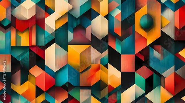Fototapeta Vibrant geometric patterns create mesmerizing visual experience, showcasing seamless tessellation design filled with colorful shapes and intricate details. Tessellation. Illustration