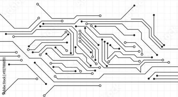 Obraz Electronic circuit with empty space on white background. Dots and lines connection circuit design