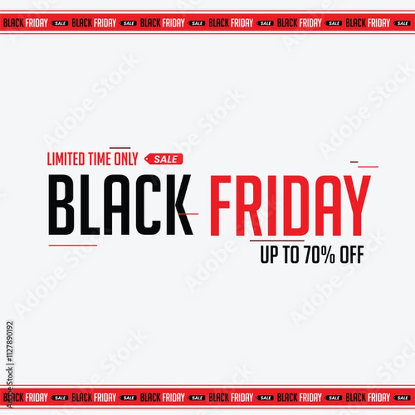 Fototapeta Typography banner for Black Friday. Modern minimal red and white text symbol of Black Friday with discount offer. Design template for Black Friday sale, promotion, advertising and social media ads