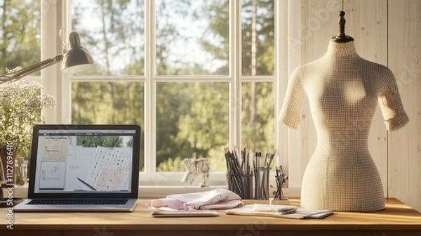 Obraz An ultra-detailed, photorealistic fashion designer's workspace captured in high resolution