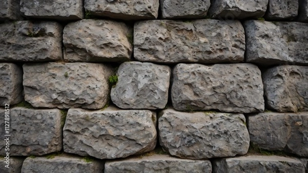 Obraz Old ancient gray stone wall close up. Background texture for backdrops or mapping